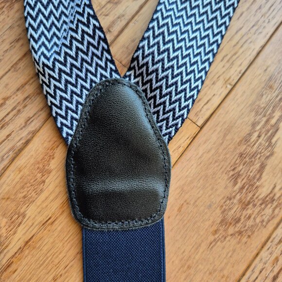 Classic Chevron Suspenders Men's Braces Y back Blue White - Picture 14 of 14